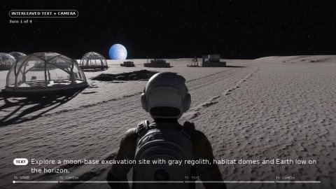 Hy-Nomas ile üretilmiş, Ay yüzeyinde yürüyen astronot sahnesi