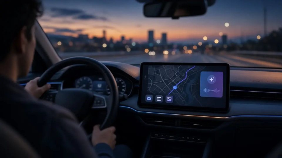 Android Auto ekranında Gemini'ın kişisel yanıt özelliğini gösteren görsel