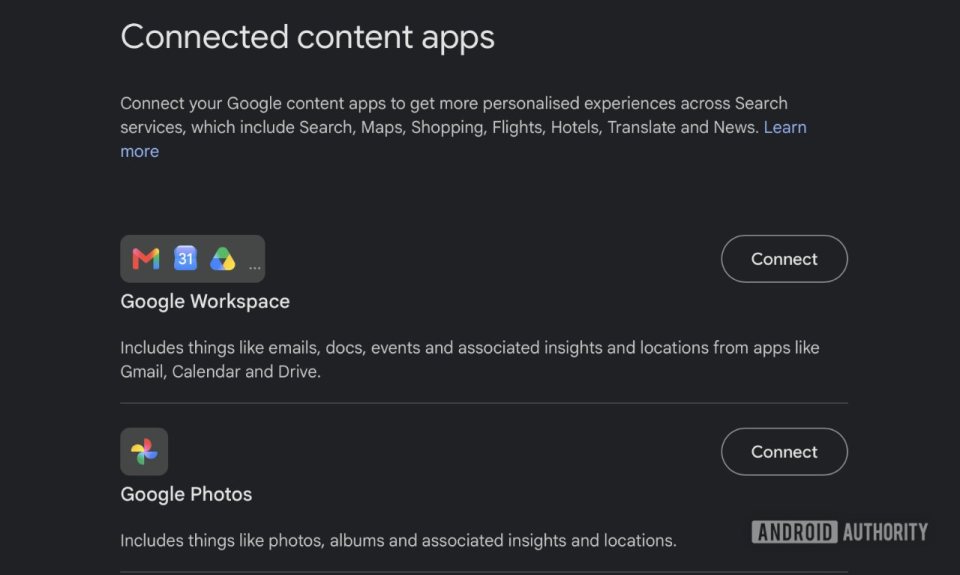 Google Workspace ve Google Fotoğraflar bağlantılarının yönetildiği Personal Intelligence ayar ekranı.