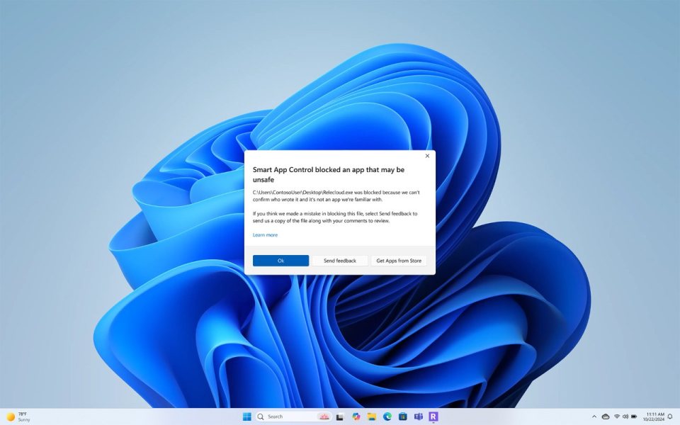 Microsoft'un Smart App Control özelliğini gösteren resmî tanıtım görseli. Ekim güncellemesindeki yeniden etkinleştirme s