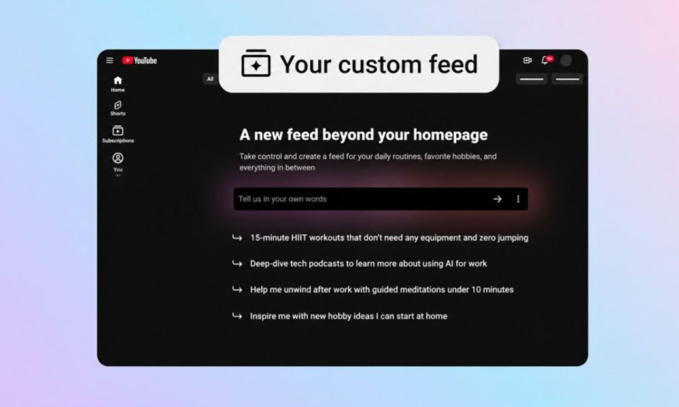 Özelliğin önceki sürümünde "Your custom feed" seçeneğini ve izlenmek istenen videoların tarif edildiği giriş ekranını gö
