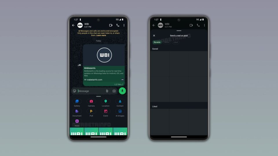 WhatsApp, Reels paylaşımı için sohbet menüsünde kısayol deniyor