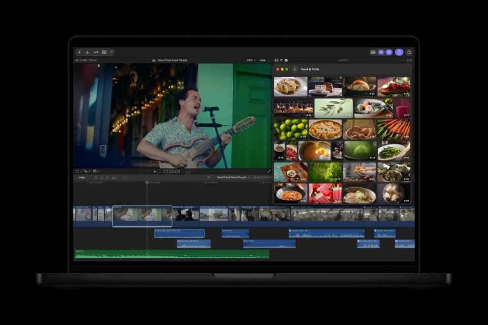Apple Creator Studio'nun Final Cut Pro arayüzü ve Content Hub kütüphanesi