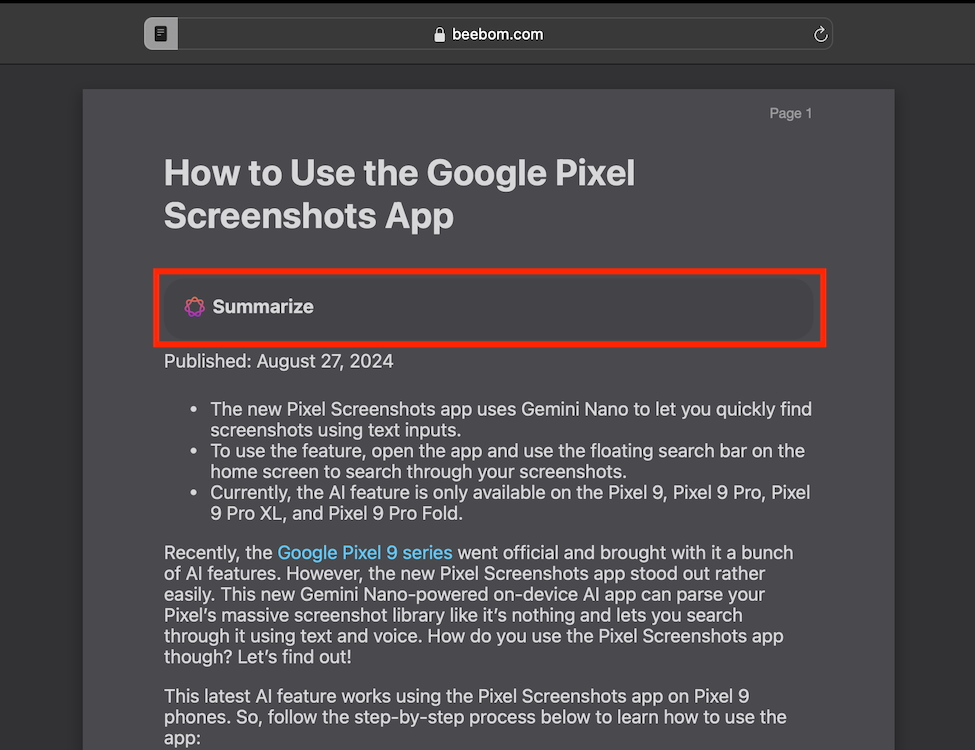 Safari'de web sayfalari nasil özetlenir?3